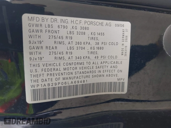 2006 Porsche Cayenne S z VIN WP1AB29P06LA69481, wystawiony jako IAAI lot #41923916 z przebiegiem 122 682 mil mil oraz . Historia ofert i sprzedaży dostępna na DreamBid. Obrazek 9.