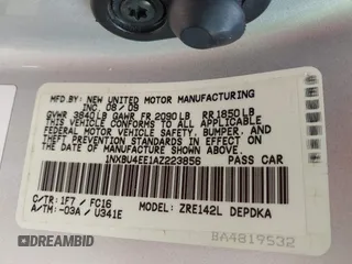 2010 Toyota Corolla with VIN 1NXBU4EE1AZ223856, listed as a IAAI auction lot 42432518 with 107,511 mi miles and . Bid and sale history available at DreamBid. Image 9.