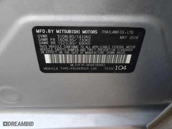 2017 Mitsubishi Mirage G4 ES with VIN ML32F3FJ8HHF06882, listed as a Copart auction lot 81896324 with 183,357 mi miles and Salvage Title. Bid and sale history available at carsss.com. Image 12.