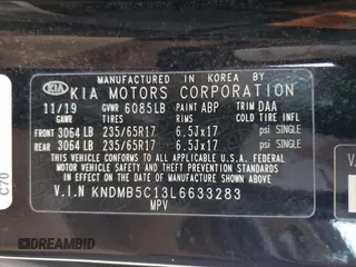 2020 Kia Sedona LX with VIN KNDMB5C13L6633283, listed as a Copart auction lot 46041775 with 83,065 mi miles and Salvage Title. Bid and sale history available at carsss.com. Image 14.