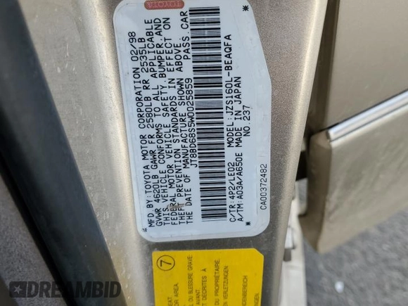 1998 Lexus GS 300 z VIN JT8BD68S5W0025859, wystawiony jako Copart lot #50173215 z przebiegiem Nie podano mil oraz Szkoda całkowita • Salvage title. Historia ofert i sprzedaży dostępna na DreamBid. Obrazek 12.