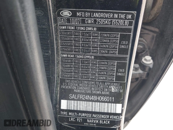 2008 Land Rover LR2 HSE with VIN SALFR24N48H066011, listed as a IAAI auction lot 42692437 with 204,949 mi miles and . Bid and sale history available at DreamBid. Image 9.