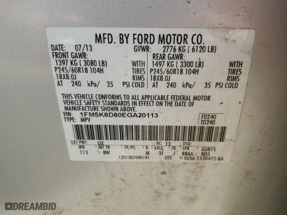 2014 Ford Explorer XLT with VIN 1FM5K8D80EGA20113, listed as a Copart auction lot 52195855 with 167,808 mi miles and Salvage Title. Bid and sale history available at carsss.com. Image 13.