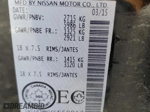 2015 Nissan Pathfinder SL with VIN 5N1AR2MM1FC658013, listed as a Copart auction lot 52911255 with 125,073 mi miles and Salvage title. Bid and sale history available at DreamBid. Image 13.