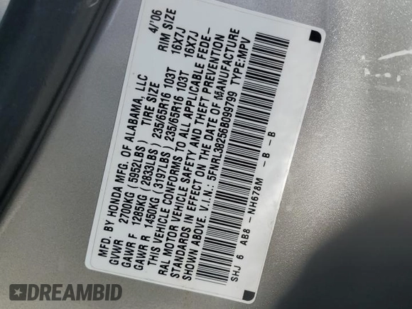 2006 Honda Odyssey LX with VIN 5FNRL38256B099799, listed as a Copart auction lot 53571745 with 287,595 mi miles and Salvage Title. Bid and sale history available at carsss.com. Image 16.