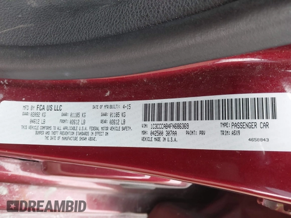 2015 Chrysler 200 Limited with VIN 1C3CCCAB4FN686369, listed as a IAAI auction lot 41509409 with 143,242 mi miles. Bid and sale history available at carsss.com. Image 9.