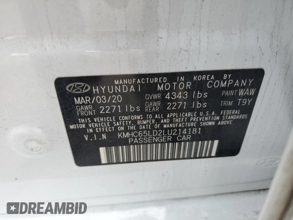 2020 Hyundai Ioniq SE with VIN KMHC65LD2LU214181, listed as a Copart auction lot 44080285 with 76,226 mi miles and Salvage title. Bid and sale history available at DreamBid. Image 13.