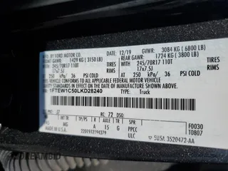 2020 Ford F-150 XL with VIN 1FTEW1C50LKD28240, listed as a Copart auction lot 62553355 with 88,508 mi miles and Salvage title. Bid and sale history available at DreamBid. Image 13.