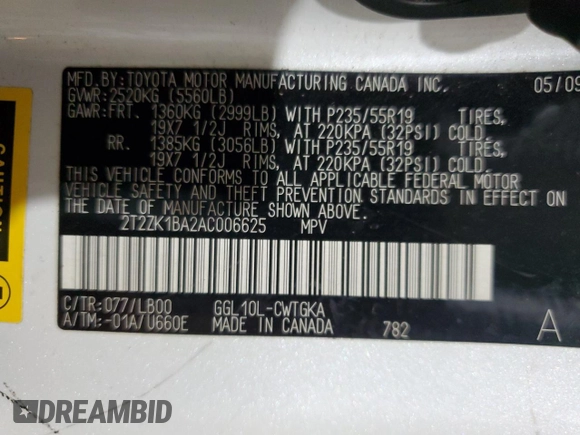 2010 Lexus RX 350 z VIN 2T2ZK1BA2AC006625, wystawiony jako Copart lot #56298785 z przebiegiem 128 683 mil mil oraz Szkoda całkowita • Salvage title. Historia ofert i sprzedaży dostępna na DreamBid. Obrazek 14.