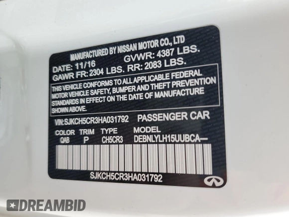 2017 Infiniti QX30 Premium with VIN SJKCH5CR3HA031792, listed as a Copart auction lot 46132175 with 101,870 mi miles and Salvage title. Bid and sale history available at DreamBid. Image 15.