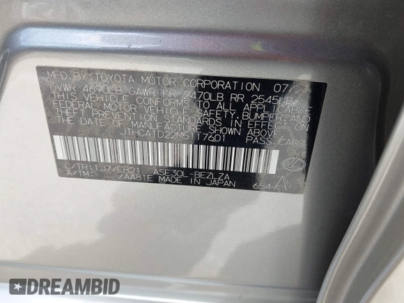 2021 Lexus IS 300 z VIN JTHCA1D22M5117601, wystawiony jako IAAI lot #41904908 z przebiegiem 39 209 mil mil oraz . Historia ofert i sprzedaży dostępna na DreamBid. Obrazek 9.