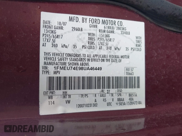 2008 Ford Explorer Eddie Bauer с VIN 1FMEU74E98UA46449, выставлен на аукционе IAAI как лот 42360816 с пробегом 127 014 миль миль и . История ставок и продаж доступна на DreamBid. Изображение 9.