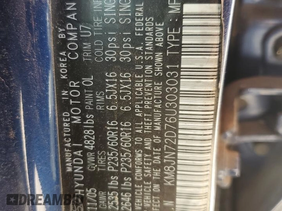 2006 Hyundai Tucson GLS with VIN KM8JN72D76U303031, listed as a Copart auction lot 53524894 with 0 mi miles and Salvage Title. Bid and sale history available at carsss.com. Image 12.