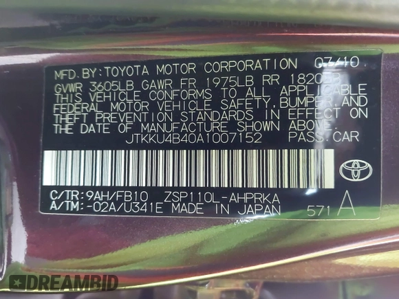 2010 Scion xD z VIN JTKKU4B40A1007152, wystawiony jako IAAI lot #42212280 z przebiegiem 151 765 mil mil oraz . Historia ofert i sprzedaży dostępna na DreamBid. Obrazek 9.