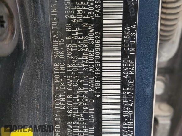 2015 Toyota Camry XLE with VIN 4T1BF1FK5FU090622, listed as a Copart auction lot 54845465 with 116,781 mi miles and Salvage Title. Bid and sale history available at carsss.com. Image 12.