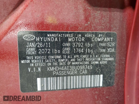 2011 Hyundai Elantra Limited z VIN KMHDH4AE3BU098749, wystawiony jako Copart lot #58014305 z przebiegiem 128 552 mil mil oraz Czysty tytuł • Clean title. Historia ofert i sprzedaży dostępna na DreamBid. Obrazek 12.