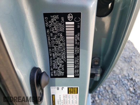 2013 Toyota Prius One with VIN JTDKN3DUXD1667277, listed as a Copart auction lot 51696965 with 169,981 mi miles and Salvage Title. Bid and sale history available at carsss.com. Image 13.