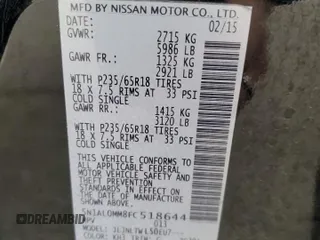 2015 Infiniti QX60 with VIN 5N1AL0MM8FC518644, listed as a Copart auction lot 52894045 with 172,910 mi miles and Salvage Title. Bid and sale history available at carsss.com. Image 15.