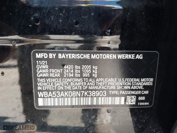 2022 BMW 2 Series 228i with VIN WBA53AK08N7K38903, listed as a IAAI auction lot 41242177 with 40,833 mi miles. Bid and sale history available at carsss.com. Image 9.