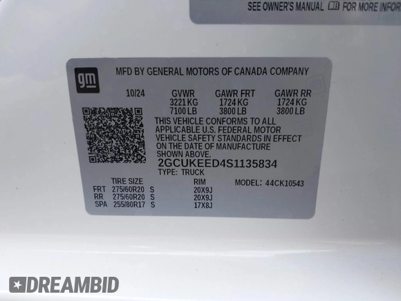 2025 Chevrolet Silverado 1500 with VIN 2GCUKEED4S1135834, listed as a IAAI auction lot 41781473 with 1,078 mi miles and . Bid and sale history available at DreamBid. Image 9.