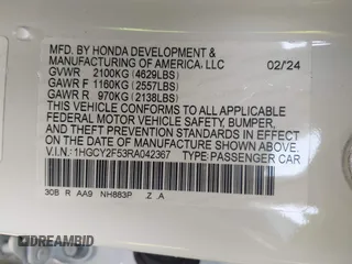 2024 Honda Accord Sport with VIN 1HGCY2F53RA042367, listed as a IAAI auction lot 42234936 with Not provided miles and . Bid and sale history available at DreamBid. Image 9.