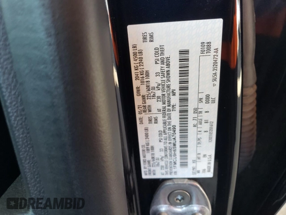 2021 Ford Escape SEL with VIN 1FMCU9H65MUA70490, listed as a Copart auction lot 57815275 with 62,227 mi miles and Salvage title. Bid and sale history available at DreamBid. Image 13.