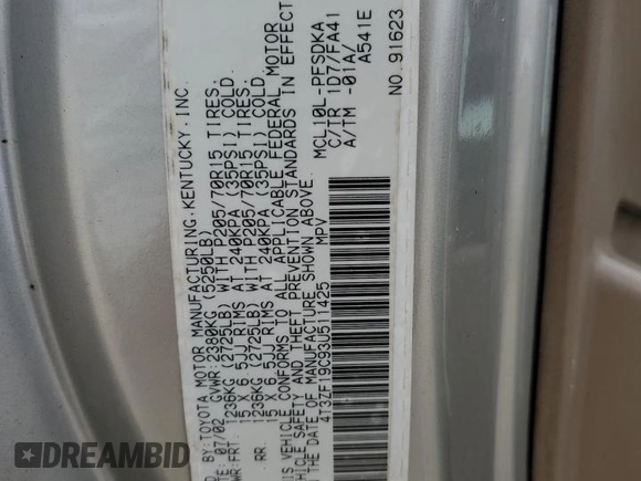 2003 Toyota Sienna CE with VIN 4T3ZF19C93U511425, listed as a Copart auction lot 69253524 with 210,965 mi miles and Salvage Title. Bid and sale history available at carsss.com. Image 13.