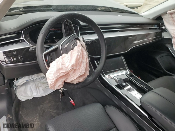 2023 Audi S8 with VIN WAULSAF86PN014957, listed as a Copart auction lot 71359544 with 6576 miles and Salvage Title. Bid and sale history available at carsss.com. Image 8.