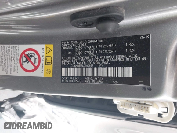 2020 Lexus NX 300 with VIN JTJDARBZXL2160889, listed as a IAAI auction lot 42134382 with 94,991 mi miles and . Bid and sale history available at DreamBid. Image 9.