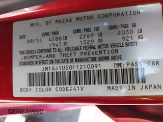 2015 Mazda 6 i Sport with VIN JM1GJ1U50F1210091, listed as a IAAI auction lot 42057091 with 78,253 mi miles. Bid and sale history available at carsss.com. Image 9.