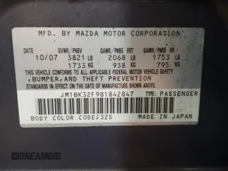 2008 Mazda 3 i Touring with VIN JM1BK32F981842847, listed as a Copart auction lot 44900575 with 164,856 mi miles and Salvage Title. Bid and sale history available at carsss.com. Image 12.