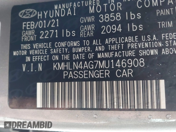 2021 Hyundai Elantra SEL z VIN KMHLN4AG7MU146908, wystawiony jako IAAI lot #41896524 z przebiegiem 37 444 mil mil oraz . Historia ofert i sprzedaży dostępna na DreamBid. Obrazek 9.
