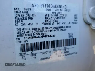 2023 Ford Explorer with VIN 1FM5K8ACXPGB64327, listed as a Copart auction lot 48408655 with 18,664 mi miles and Salvage title. Bid and sale history available at DreamBid. Image 13.