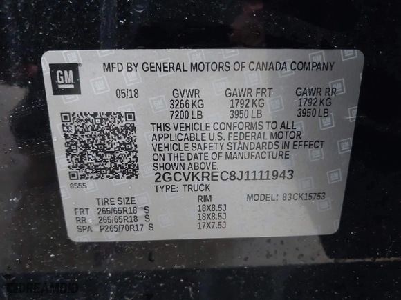 2018 Chevrolet Silverado 1500 LT with VIN 2GCVKREC8J1111943, listed as a IAAI auction lot 41869301 with 64 mi miles. Bid and sale history available at carsss.com. Image 9.