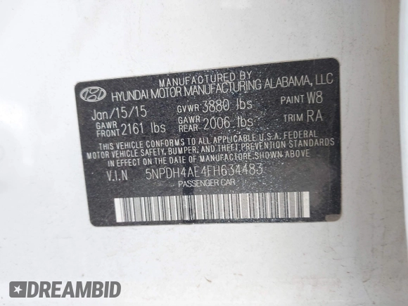 2015 Hyundai Elantra SE with VIN 5NPDH4AE4FH634483, listed as a IAAI auction lot 40779391 with 176,439 mi miles and . Bid and sale history available at DreamBid. Image 9.