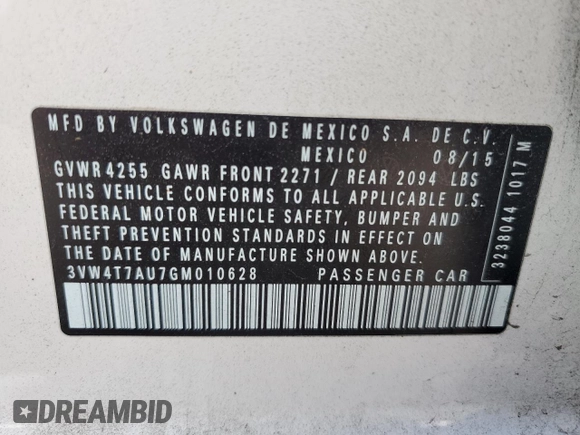 2016 Volkswagen Golf GTI SE with VIN 3VW4T7AU7GM010628, listed as a Copart auction lot 70206094 with 75,965 mi miles and Salvage Title. Bid and sale history available at carsss.com. Image 12.