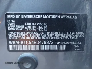 2014 BMW 5 Series 535i with VIN WBA5B1C54ED479873, listed as a IAAI auction lot 41338061 with 75,097 mi miles and . Bid and sale history available at DreamBid. Image 9.