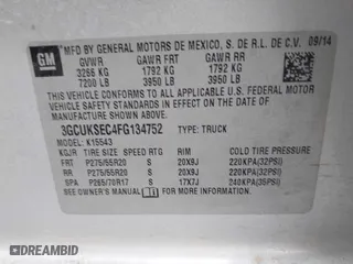 2015 Chevrolet Silverado 1500 LTZ with VIN 3GCUKSEC4FG134752, listed as a IAAI auction lot 41188074 with 154,939 mi miles. Bid and sale history available at carsss.com. Image 9.