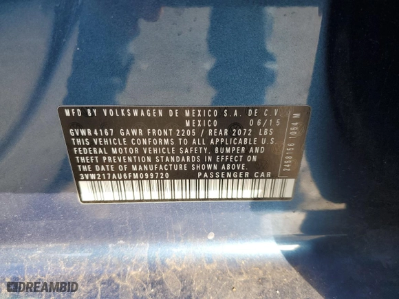 2015 Volkswagen Golf TSI S with VIN 3VW217AU6FM099720, listed as a Copart auction lot 43826593 with 51,295 mi miles. Bid and sale history available at carsss.com. Image 12.