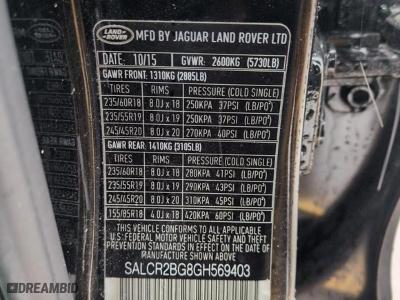 2016 Land Rover Discovery Sport HSE with VIN SALCR2BG8GH569403, listed as a Copart auction lot 51344035 with 78,668 mi miles and Salvage Title. Bid and sale history available at carsss.com. Image 13.
