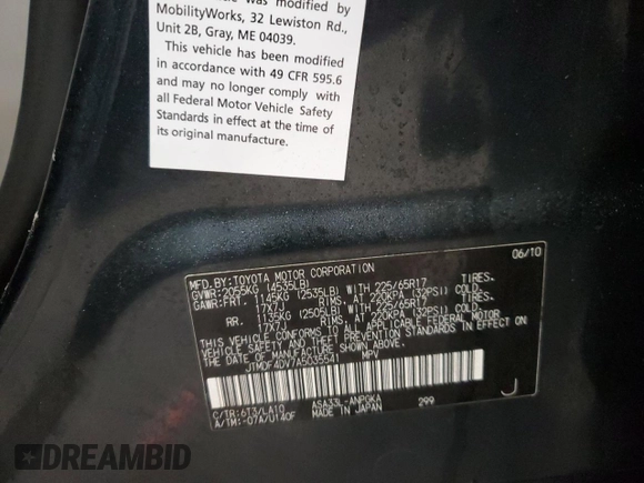 2010 Toyota RAV4 Ltd with VIN JTMDF4DV7A5035541, listed as a Copart auction lot 47364445 with 0 mi miles and Salvage Title. Bid and sale history available at carsss.com. Image 15.