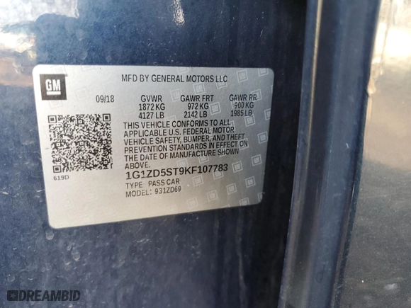 2019 Chevrolet Malibu LT with VIN 1G1ZD5ST9KF107783, listed as a Copart auction lot 49038025 with 145,680 mi miles and Salvage Title. Bid and sale history available at carsss.com. Image 12.