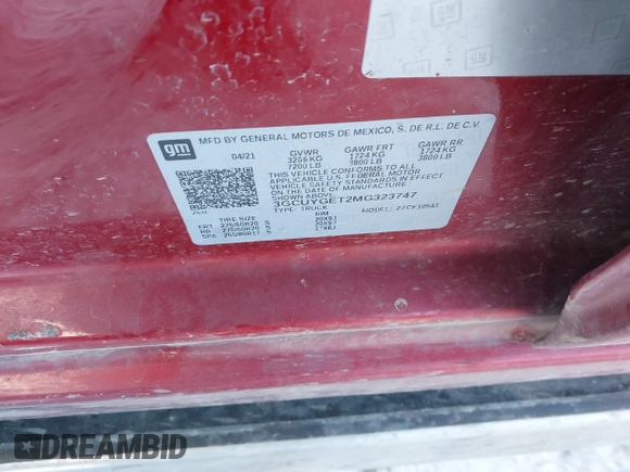 2021 Chevrolet Silverado 1500 LTZ with VIN 3GCUYGET2MG323747, listed as a IAAI auction lot 41742933 with Not Provided miles and . Bid and sale history available at DreamBid. Image 9.