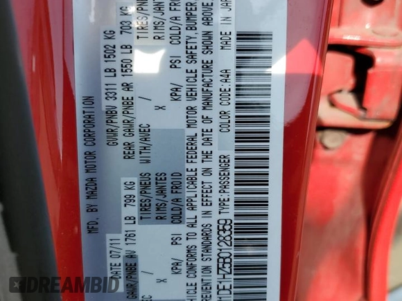2011 Mazda 2 Sport with VIN JM1DE1HZ5B0128359, listed as a Copart auction lot 54351195 with 117,281 mi miles and Salvage Title. Bid and sale history available at carsss.com. Image 12.