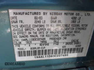 2003 Nissan Altima S with VIN 1N4AL11D83C227495, listed as a IAAI auction lot 41955261 with 1 mi miles. Bid and sale history available at carsss.com. Image 9.