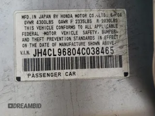 2004 Acura TSX with VIN JH4CL96804C038465, listed as a Copart auction lot 59742455 with 214,215 mi miles and Salvage title. Bid and sale history available at DreamBid. Image 13.
