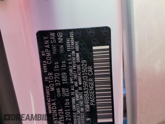 2024 Hyundai Venue SE with VIN KMHRB8A35RU315029, listed as a Copart auction lot 73759604 with Not Provided miles and Non Repairable. Bid and sale history available at DreamBid. Image 13.