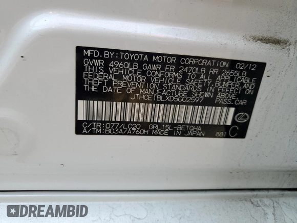 2013 Lexus GS 350 with VIN JTHCE1BLXD5002597, listed as a Copart auction lot 50250375 with 142,601 mi miles and Salvage Title. Bid and sale history available at carsss.com. Image 14.