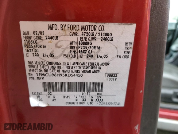2005 Ford Escape Hybrid с VIN 1FMCU96H95KD54450, выставлен на аукционе Copart как лот 52301835 с пробегом 405 672 миль миль и Списание • Salvage title. История ставок и продаж доступна на DreamBid. Изображение 15.