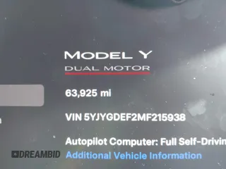 2021 Tesla Model Y Performance z VIN 5YJYGDEF2MF215938, wystawiony jako IAAI lot #41338287 z przebiegiem 63 925 mil mil oraz . Historia ofert i sprzedaży dostępna na DreamBid. Obrazek 7.